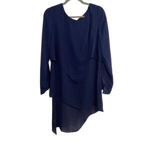 White House Black Market Dress Women 10 Navy Tunic Asymmetric Lined Preppy Boho